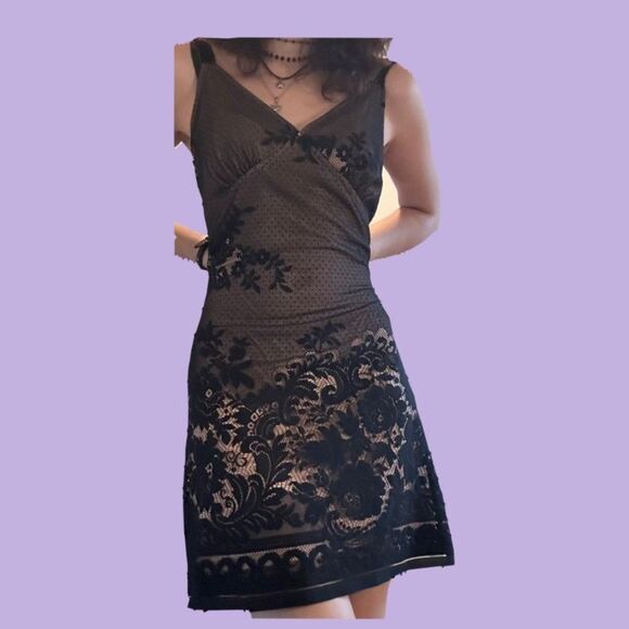 other Dresses & Skirts - Black Floral Lace Mesh Slip Mini Dress